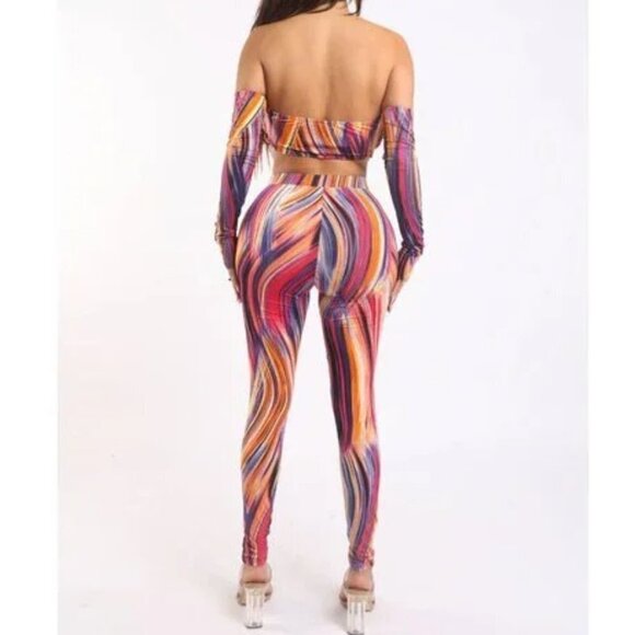 Off the Shoulder Printed Set 2 Piece Outfit Long Sleeve High Waist
New - Picture 4 of 6